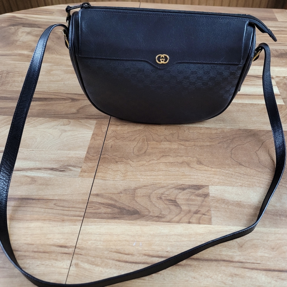 Vintage Gucci Micro GG Logo Black Canvas Leather Crossbody Handbag